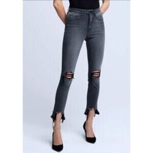 L' Agence Grey Distressed 26 High Rise Skinny Jeans Raw Hem Stretch Woman Denim